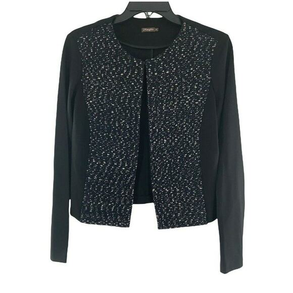 J. Mclaughlin Top Women's Size M Long Sleeve Stretch Tweed Gold Black Open Front - Picture 1 of 10